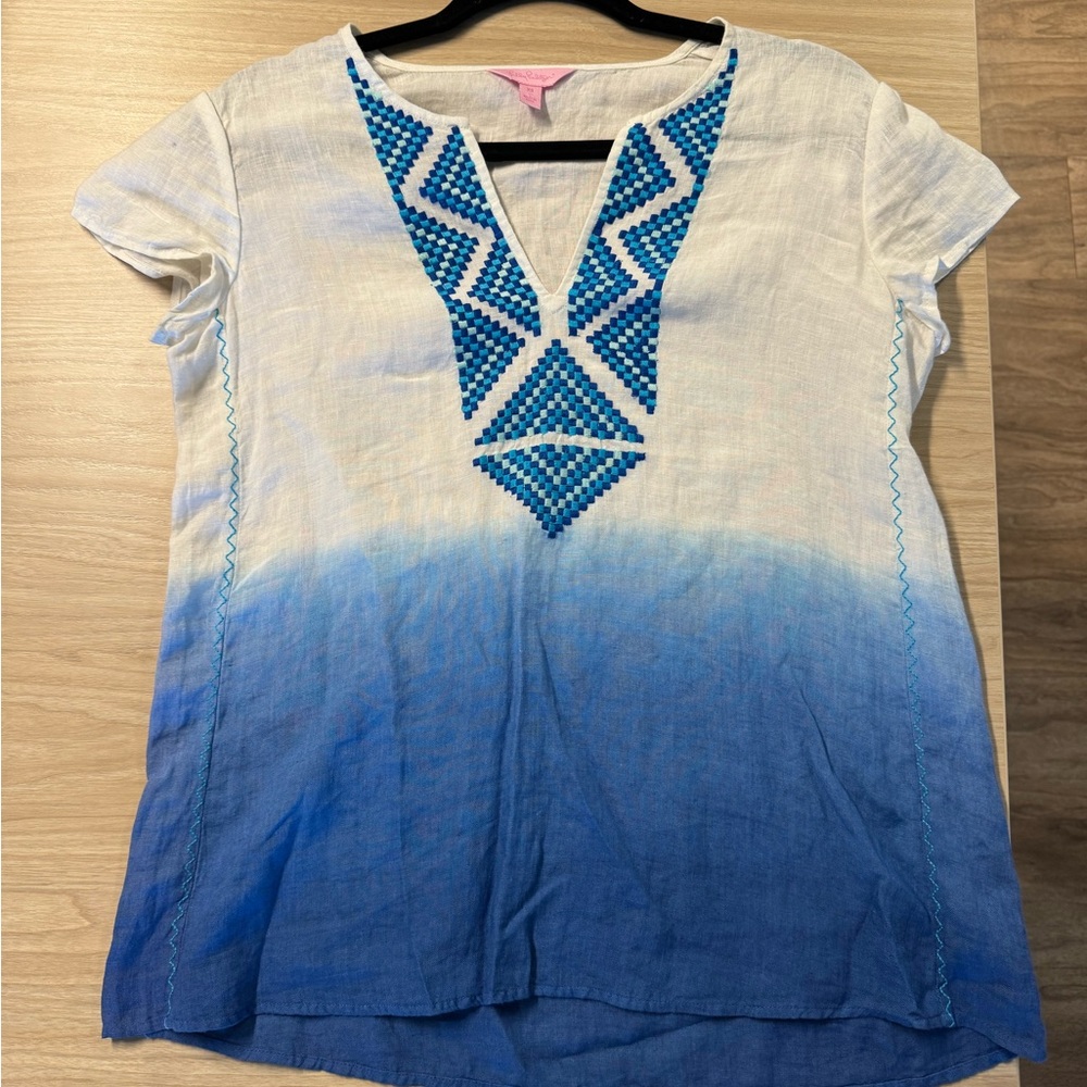 Lilly Pulitzer Blue and White Embroidered Top